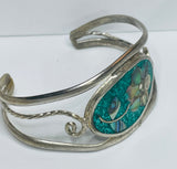 Vintage Sterling Silver 925 Mexico Cuff Bracelet with Abalone Inlay Flower