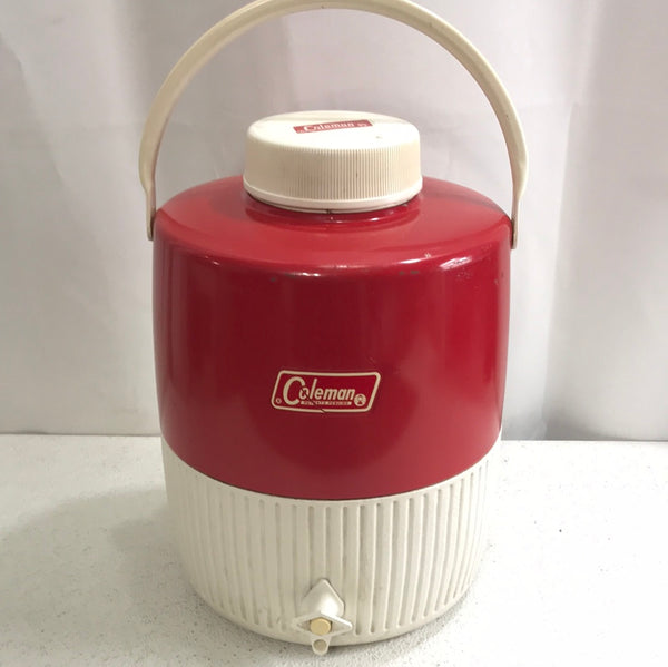 Vintage Coleman Red / White Water Cooler w/ cup