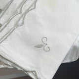 VINTAGE Linen Oval Table Cloth + 12 Napkin Set Ivory with Silver Embroidered Accents