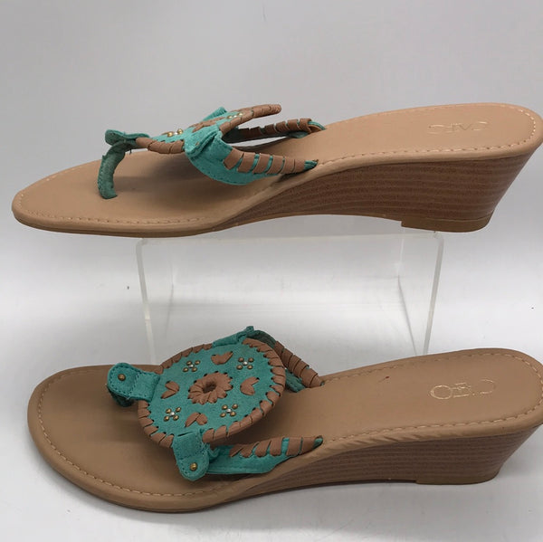 Cato Wedge Sandal Southwestern Tan Turquoise Accent on Top Ladies 9