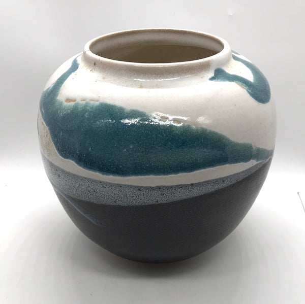 Vintage 1989 Pottery Vase by Bivins Pottery 6" Black Blue Tan LOCAL PICK UP