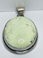 Sterling Silver Large Necklace Pendant 2" with Lemon Chrysoprase