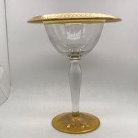 Vintage Antique Etched Gold Rim Glass Compote Pedestal Bowls