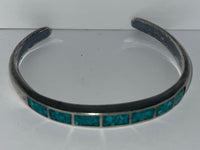 Silver Tone Cuff Bracelet with Inlay Turquoise Bits