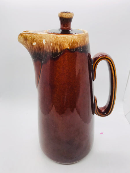 Hull Oven Proof USA Brown Drip Glaze Pitcher w/ Lid 11.25"
