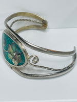Vintage Sterling Silver 925 Mexico Cuff Bracelet with Abalone Inlay Flower
