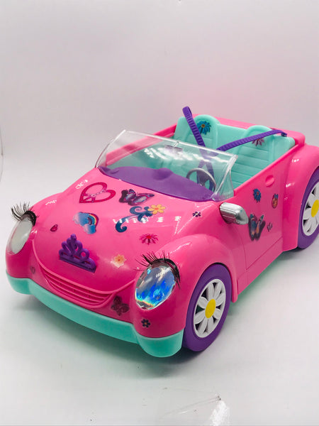 Sparkle Girlz Doll Beetle Car Pink WIth Stickers and Lashes