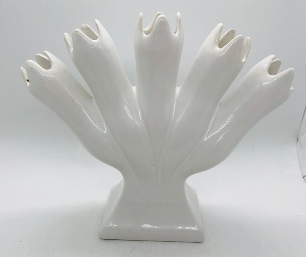 White Ceramic 5 Finger Scalloped Bud Vase (CHIPPED)