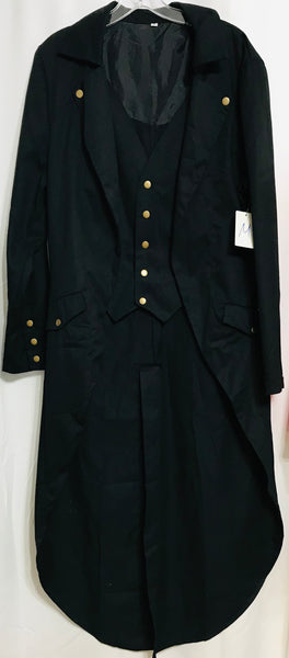 Black Long Coat W/ Attatched Vest Adult M