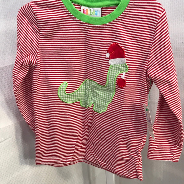 Jellybeans Red and White Christmas Dinosaur Long Sleeve Shirt Boys 3