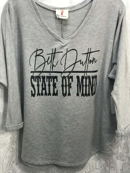 Boho Jane Yellowstone Beth Dutton Sweat Shirt V Neck 3/4 Sleeve Ladies L