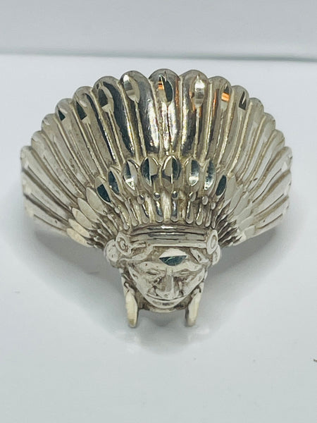 Sterling Silver RING Vintage 925 Indian Chief Head STUNNING!  SIZE 10