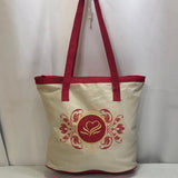 Canvas Tote Bag Red & Tan with Embroidered Gold Heart 14" x 15"
