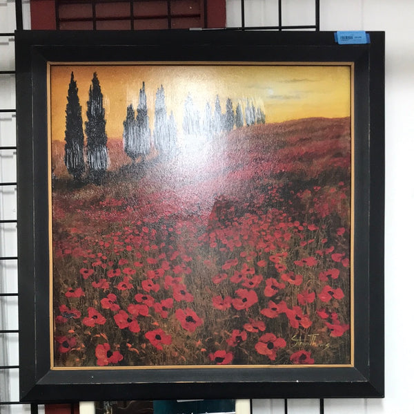Wooden Framed Painting Poppies 29" square