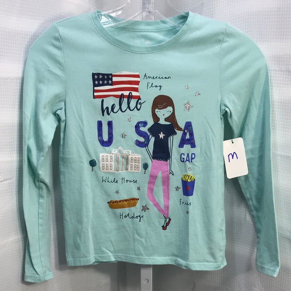 Gap Kids "Hello USA" Aqua Shirt Girls M