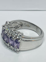 Sterling Silver RING 925 With Clear & 5 Amethyst Stones SIZE 6