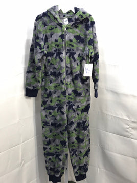 Old Navy Fleece Hooded One Piece Zip Pajamas Blue Green Camo Boys 6/7