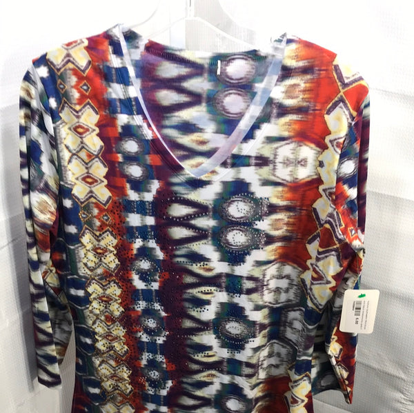 Multicolor Southwestern Style Blouse With Sequin Embelishments Ladies M