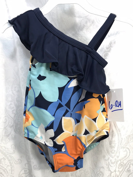 Gymboree (LT WEAR) Blue & Orange Flower Bathing Suit Girls 6-12M