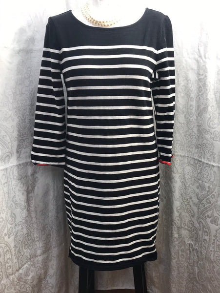 Talbots Dress 3/4 Sleeve Knee Length Black White Stripes Ladies M