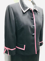 Vintage Jessica Howard 2 PC Black Skirt with Pink Polka Dots with matching Jacket Ladies 6P