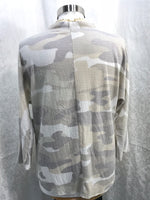 New DIrections Shirt Gray Camo Knot Front Ladies M