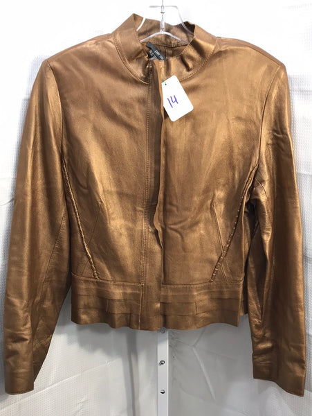 Per Se Golden Leather Fitted Fashion Jacket Ladies 14 RETAIL $200