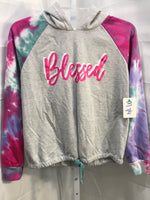 No Boundaries "Blessed" Cropped Hooded Shirt Juniors M 7-9