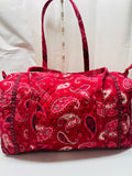 Vera Bradley Red Paisley Quilted Fabric LARGE Tote 22" x 12" x 18" Shows Wear