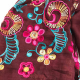 Fashion Summer Scarf/Multi Use/Serong Burgundy with Embroidered Flowers