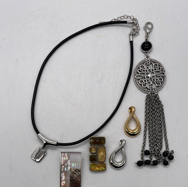 Lia Sophia Necklace Black Leather Rope with 6 Interchangeable Pendants