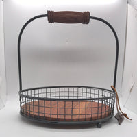 Round Wire Basket with Natural Wood Plate Great for Table Condiments 10"w x 12"t