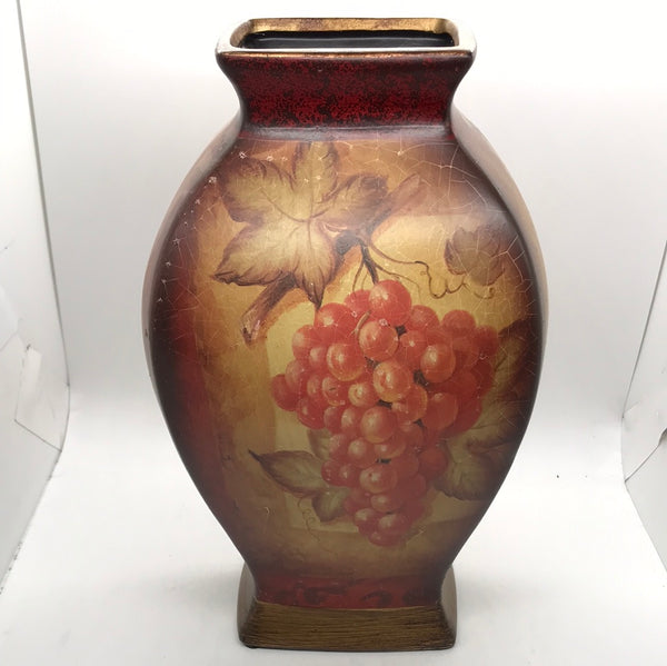 Large Decorative Vase DECOR ONLY LT CHIPPING Burgundy w/Grapes 11"