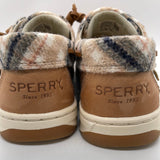EUC Sperry Boat Top Sider Shoe Leather with Fleece Plaid Accents Ladies 8