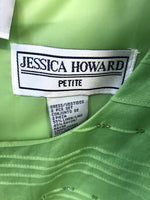 Vintage Jessica Howard Dress 2 PC Lime Green Dress Beaded Bust with Matching Jacket with Shoulder Pads!