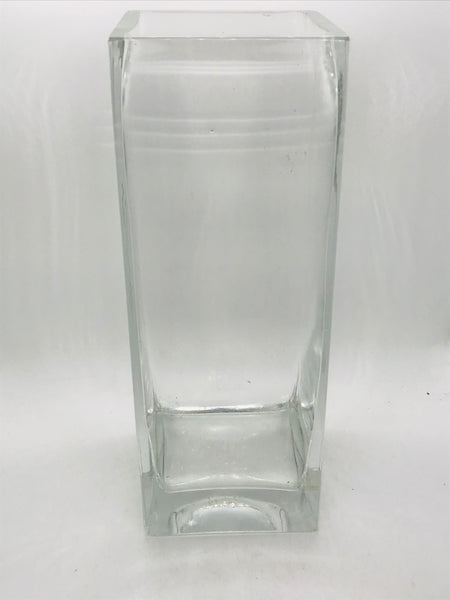 Tall Heavy Glass Square Vase 12" x 5"