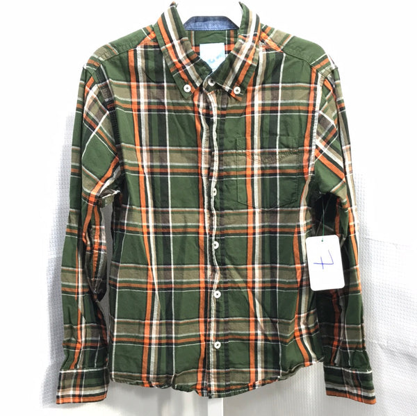 J.Khaki Green and Orange Plaid Button Up Shirt Boys 7