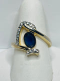 Gold Tone RING with Sapphire Blue Glass Stone SIZE 6