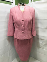 Vintage Jessica Howard Dress 2 PC Pink Skirt with matching Jacket Top Tectured Flowers Ladies 6P