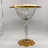 Vintage Antique Etched Gold Rim Glass Compote Pedestal Bowls