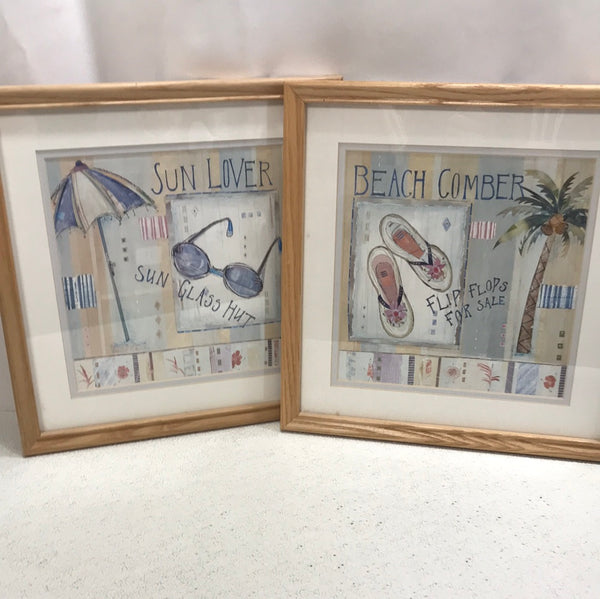 2 PC Beach Themed Picture Set 13" x 13"