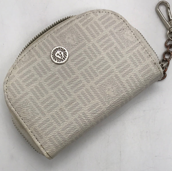 Anne Klein Small Zipper Clutch Card Carrier 5" White with Gray Logo 5" x 4.5"