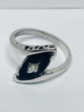Silver Tone RING 18KHGE with Black Oblong Stone SIZE 9
