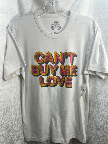 Can't Buy Me Love Graphic Tee White LT STAINING Mens XS