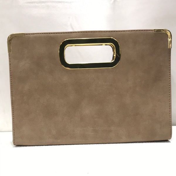 NEW without Box Charming Charlie Faux Suede Tan Clutch with Optional Shoulder Ch