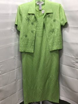 Vintage Jessica Howard Dress 2 PC Lime Green Dress Beaded Bust with Matching Jacket with Shoulder Pads!