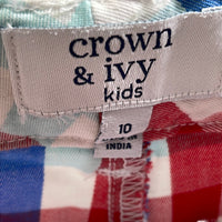 Crown & Ivy Patriotic Checker Short Scallop Edge Girls 10
