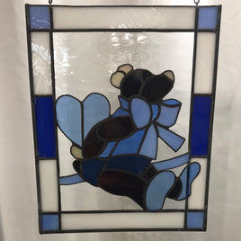 Stained Glass Decor Blue Bear SO PRETTY! 13" x 11" LOCAL PICK UP ONLY