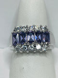 Sterling Silver RING 925 With Clear & 5 Amethyst Stones SIZE 6
