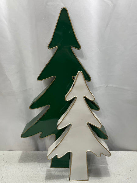 Kirklands 2 PC Metal Pine Tree Set (green 24") (white 17")